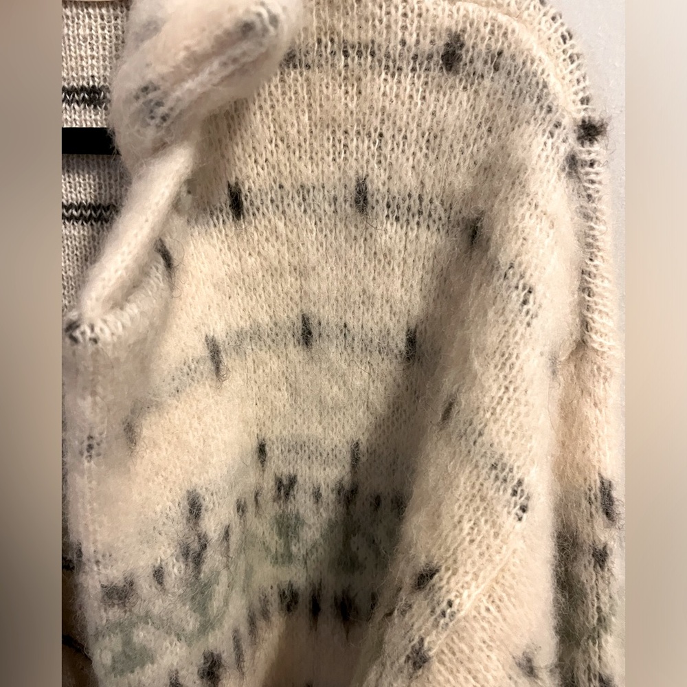 ALAFOSS ICEWOOL Ivory & Brown Virgin Wool Full-Zip Belted Sweater Coat-  Sz S - Picture 10 of 14